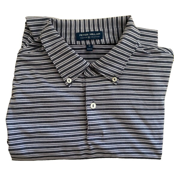 Peter Millar Polo Mens M Navy-tan Crown Crafted Short Sleeve Performance Golf - Picture 1 of 5